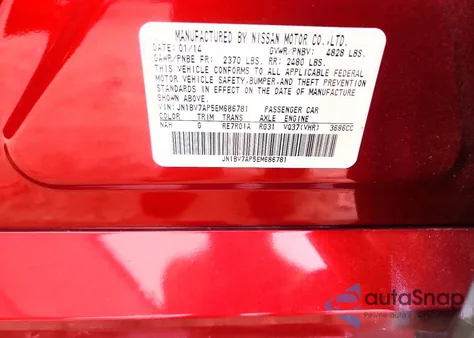 2014 Infiniti Q50 Base z USA, uszkodzony, nr VIN JN1BV7AP5EM686781